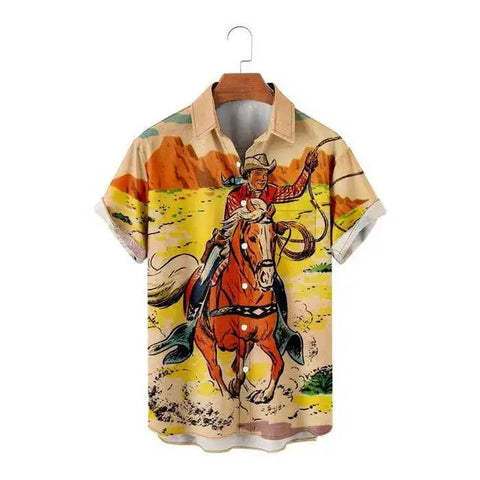 Image of Men Vintage Ethnic Hawaiian 3D Print Short Sleeve Lapel Button Streetwear-FrenzyAfricanFashion.com