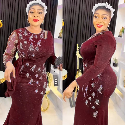 Image of Plus Size African Party Long Dresses for Women Dashiki Ankara Africa Clothes Elegant Turkey Luxury Robe Mermaid Evening Gown-FrenzyAfricanFashion.com