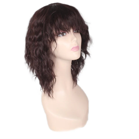 Image of Black Brown Synthetic Wig with Bangs Middle Long Straight Curly Wigs for Women Cosplay Daily Party Heat Resistant Fiber Hair-FrenzyAfricanFashion.com