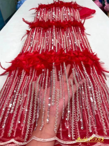 Image of Luxury Bridal Lace 3D Feather Fabric Wedding 5 Yards-FrenzyAfricanFashion.com