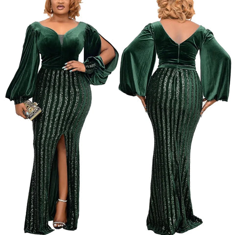Image of Plus Size Clothing for Women 2021 Autumn African Women Long Sleeve Polyester Long Dress Maxi Dress African Dresses for Women-FrenzyAfricanFashion.com