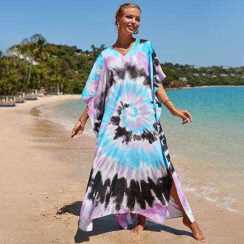 Image of Kaftan Dresses Women Bohemian Maxi Tie Dye Rayon Summer Holiday Bathing Suits-FrenzyAfricanFashion.com