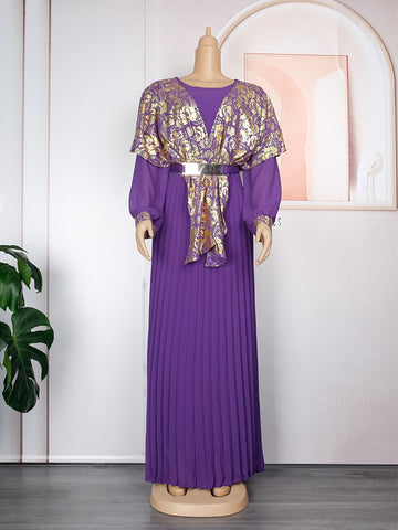 Image of Chiffon Dresses Women Plus Size Evening Party Long Dress Dashiki Print Muslim Abaya Kaftan-FrenzyAfricanFashion.com