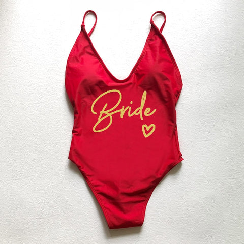 Image of Sexy Padded One Piece Swimsuit TEAM Bride love Swimwear Women Summer Beachwear Bachelor Party Plus Size Bathing Suit Swimming-FrenzyAfricanFashion.com