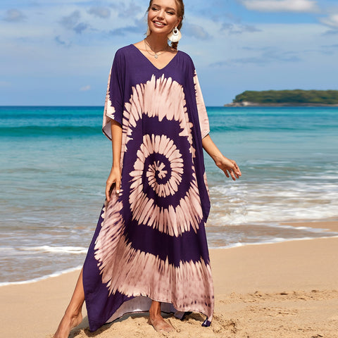 Image of Kaftan Dresses Women Bohemian Maxi Tie Dye Rayon Summer Holiday Bathing Suits-FrenzyAfricanFashion.com