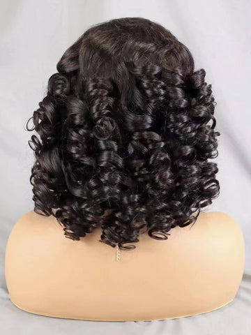 Image of Lace Frontal Wigs Loose Curly Bob Wig Remy Human Hair Natural Cornrow Braided Women hair-FrenzyAfricanFashion.com