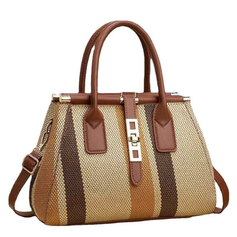 Image of Fashion Women's Single Shoulder Crossbody Bags Striped Contrasting Color Portable Handbag Casual Popular High Quality Satchel-FrenzyAfricanFashion.com