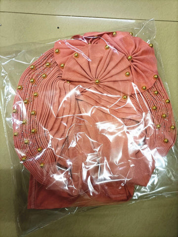 Image of African headtie nigerian gele headties with beads and stones women head wrap sewing fabric for party 1set-FrenzyAfricanFashion.com