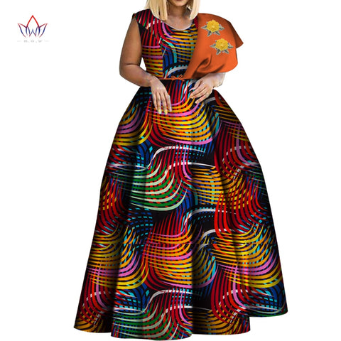 Image of Dashiki African Print Dresses One-shoulder Party Dress Plus Size African Dresses-FrenzyAfricanFashion.com