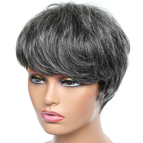 Image of Cheap Human Hair Wigs Short Bob Pixie Cut Wig Human Hair For Women perruque cheveux humain Brazilian Hair Colored Wig With Bangs-FrenzyAfricanFashion.com