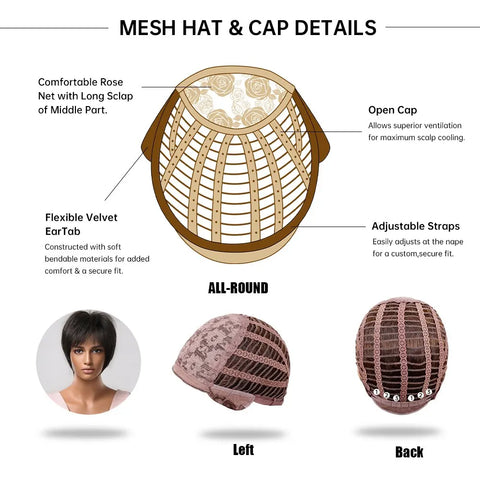 Image of Pixie Cut Wigs for Women Natural Synthetic Short Black Layered Hair Wig with Fluffy Bangs Afro Daily Heat Resistant-FrenzyAfricanFashion.com