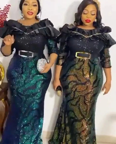 Image of Women V-neck Sequined Long Dress-FrenzyAfricanFashion.com