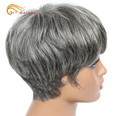 Image of Cheap Human Hair Wigs Short Bob Pixie Cut Wig Human Hair For Women perruque cheveux humain Brazilian Hair Colored Wig With Bangs-FrenzyAfricanFashion.com