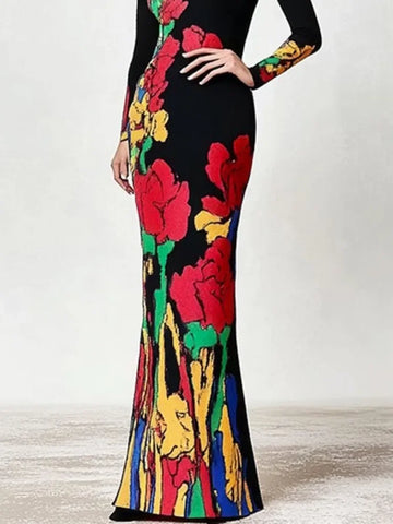 Image of Vintage Elegant Multi-Colored Floral Printed Evening Dresses-FrenzyAfricanFashion.com