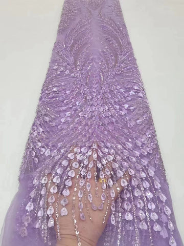 Image of High Quality African Nigerian Tulle Lace Fabric With Sequins Embroidery 5 Yards-FrenzyAfricanFashion.com