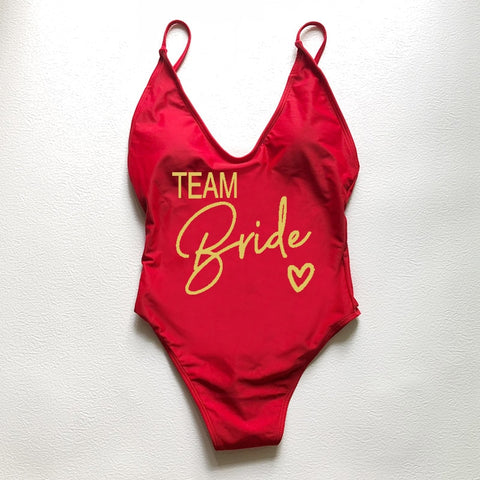 Image of Sexy Padded One Piece Swimsuit TEAM Bride love Swimwear Women Summer Beachwear Bachelor Party Plus Size Bathing Suit Swimming-FrenzyAfricanFashion.com