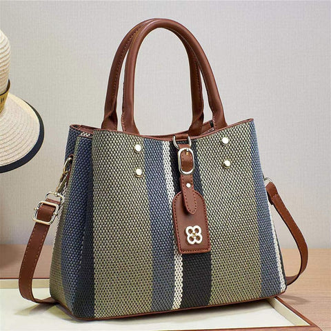 Image of Business Women's New Handheld Crossbody Shoulder Tote Bag Striped Fashion Large Capacity Contrast Color Portable Satchel Handbag-FrenzyAfricanFashion.com