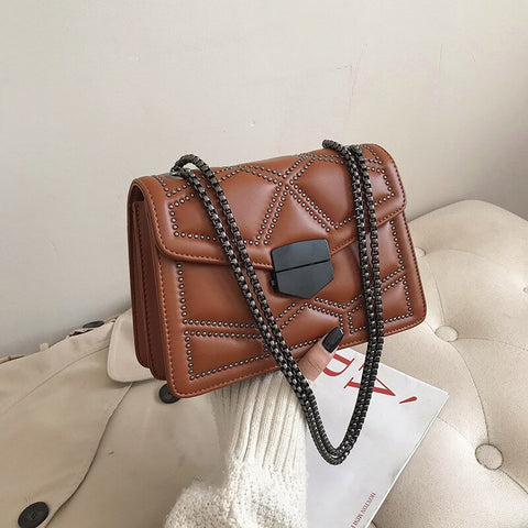 Image of Rivet Chain Small Crossbody Bags for Women 2022 Female Shoulder Messenger Bag Lady Luxury Handbags and Purses Luxury Designer-FrenzyAfricanFashion.com