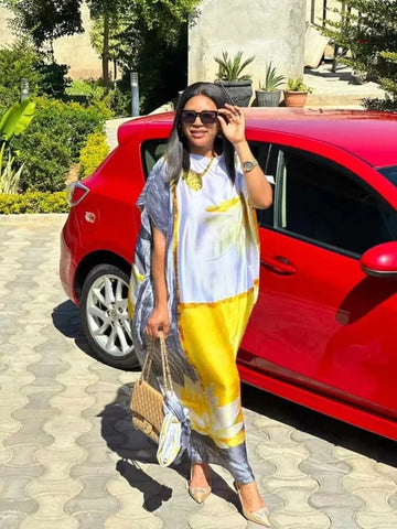 Image of Fashion dresses Bazin Print Dashiki Women Long Dress One Size-FrenzyAfricanFashion.com