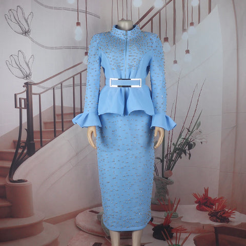 Image of luxury women's elegant dress suit Mesh fabric turkey dresses for women luxury rhinestone african dress-FrenzyAfricanFashion.com