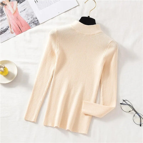 Image of Women Sweater Turtleneck Knitted Long Sleeve Winter Black Pullover-FrenzyAfricanFashion.com