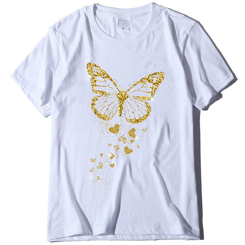 Image of Golden Butterfly Print Women T Shirt Short Sleeve O Neck Loose Women Tshirt Ladies Tee Shirt Tops Cloth-FrenzyAfricanFashion.com