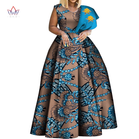 Image of Dashiki African Print Dresses One-shoulder Party Dress Plus Size African Dresses-FrenzyAfricanFashion.com