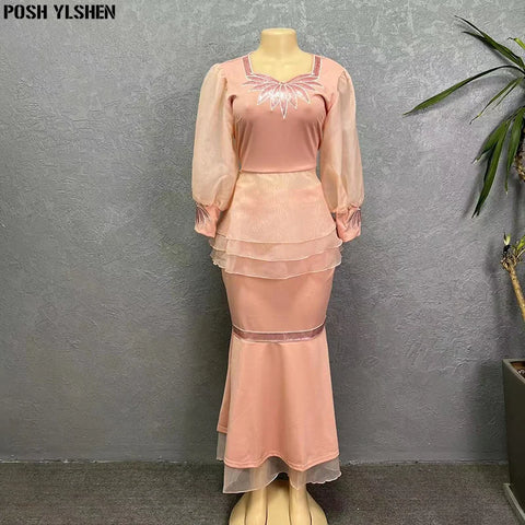 Image of Plus Size Dresses Women Organza Ruffles Sleeves Outfits-FrenzyAfricanFashion.com