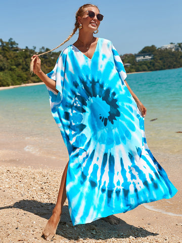 Image of Kaftan Dresses Women Bohemian Maxi Tie Dye Rayon Summer Holiday Bathing Suits-FrenzyAfricanFashion.com