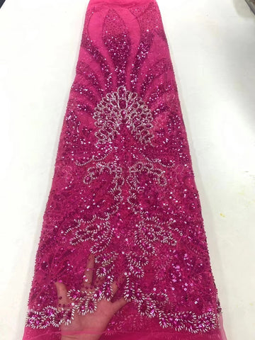 Image of Luxurious Sequence Lace Fabrics With Sequins Beaded-FrenzyAfricanFashion.com