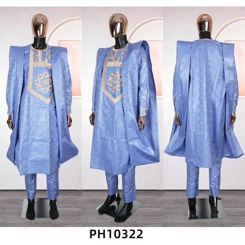 Image of Traditional Wear Formal Attire Bazin Riche Dashiki Outfits Shirt Pants Robe Suit No Cap African Men Agbada-FrenzyAfricanFashion.com