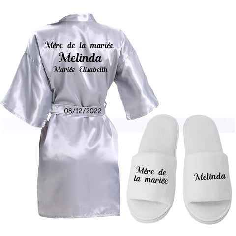 Image of Customized Logo Wedding Bathrobe Faux Silk Bridal Robe Bride Bridesmaid Wedding Robes Woman Bachelorette Hen Party-FrenzyAfricanFashion.com