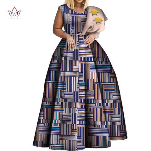 Image of Dashiki African Print Dresses One-shoulder Party Dress Plus Size African Dresses-FrenzyAfricanFashion.com