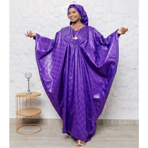 Image of Basin One Size Dress with Matching Scarf Wedding Party Clothing Plus Size-FrenzyAfricanFashion.com