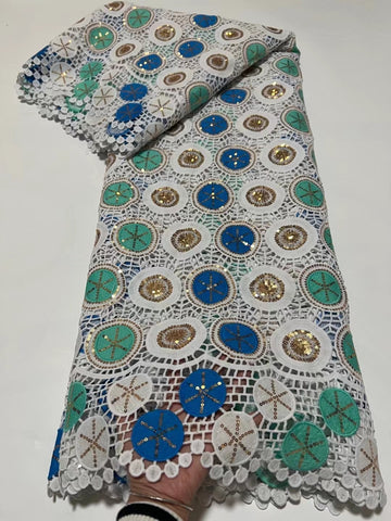 Image of Latest French Milk Silk Sequins Lace Fabric Guipure Cord Fabric-FrenzyAfricanFashion.com