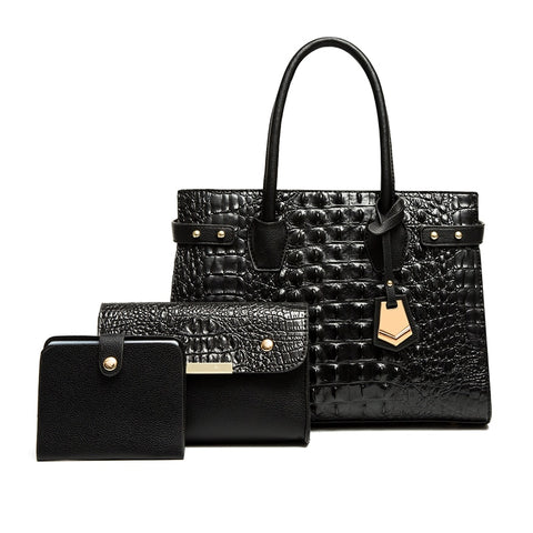 Image of Luxury Croco Pattern Purses and Handbags Set Women Shoulder Designer Brand Leather Crossbody Bag Large Ladies Hand Bags-FrenzyAfricanFashion.com