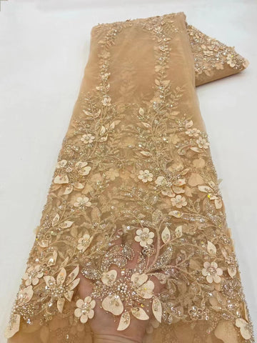 Image of 5 Yards Luxury African Sequins wedding Lace With Beads-FrenzyAfricanFashion.com