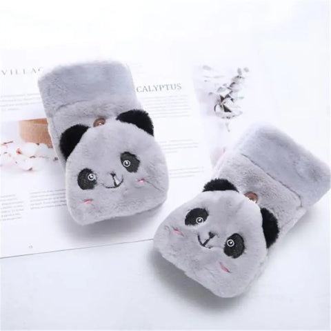 Image of Fashion Women Plush Warm Glove Fur Rabbit Cat Mittens Flip Fingerless Gloves Soft Girls Thick Gloves Flexible Half Finger Winter-FrenzyAfricanFashion.com
