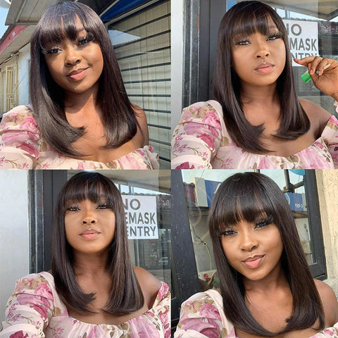 Image of Straight Human Hair Wigs With Bangs Short Bob For Women-FrenzyAfricanFashion.com