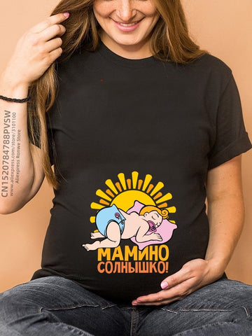 Image of Maternity Clothes Casual Pregnancy T Shirts Baby Print Funny Women Summer Tees Tops White-FrenzyAfricanFashion.com