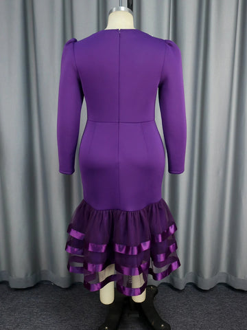 Image of Purple Dresses Mermaid Mesh Long Sleeves Beading Party for Women Package Hip Wedding Guest Female Gowns Occasion Winter African-FrenzyAfricanFashion.com