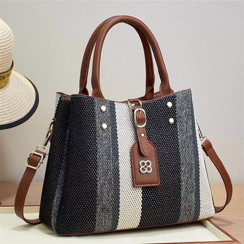 Image of Business Women's New Handheld Crossbody Shoulder Tote Bag Striped Fashion Large Capacity Contrast Color Portable Satchel Handbag-FrenzyAfricanFashion.com