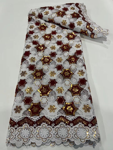 Image of Latest French Milk Silk Sequins Lace Fabric Guipure Cord Fabric-FrenzyAfricanFashion.com