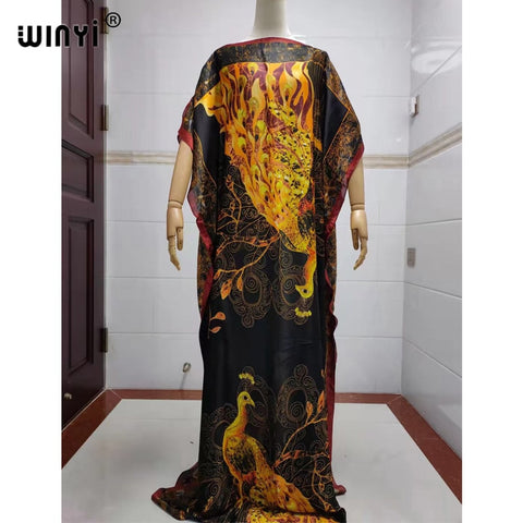 Image of Fancy Abaya Dress Women Print Bohemia Hijab Loose Muslim dress-FrenzyAfricanFashion.com
