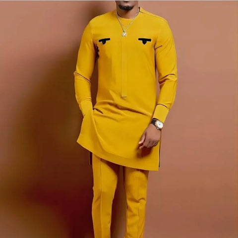 Image of African Men's Printed Top And Trousers Suit Wedding Dress Casual Slim Suit-FrenzyAfricanFashion.com