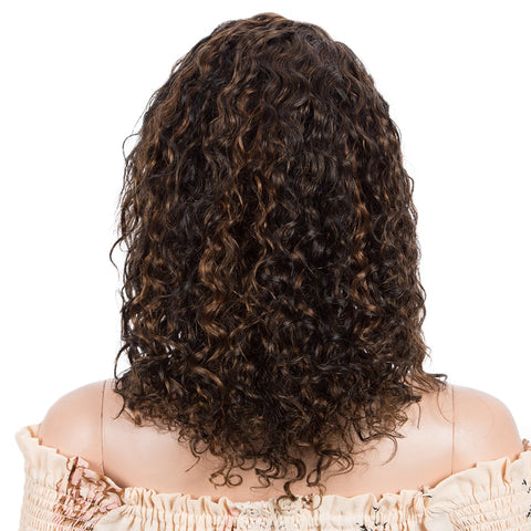 Image of Lace Front Wig Curly Human Hair Women Brown Remy Brazilian 13X1 Wave-FrenzyAfricanFashion.com