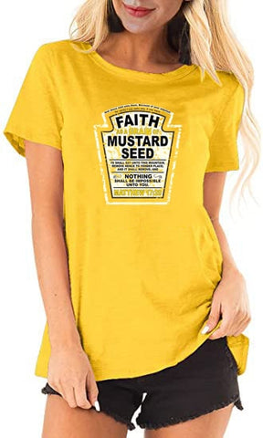 Image of Faith As A Grain of Mustard Seed Women's and Men's Christian Parody T-Shirt Tops Funny Aesthetic Clothes Short Sleeve Blouses-FrenzyAfricanFashion.com