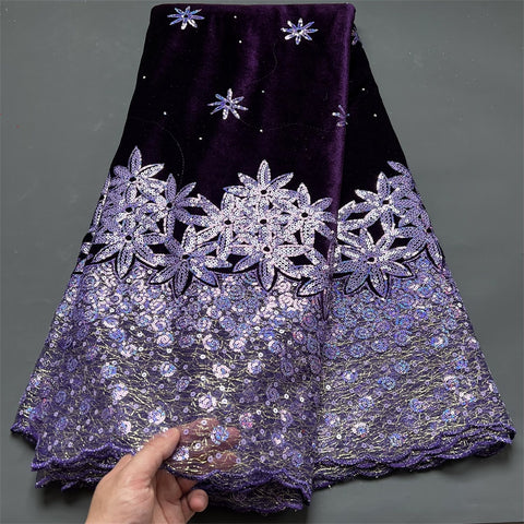 Image of Lace Fabric Velvet Sequins Embroidered Cord Guipure Wedding Party Dress 5Yards-FrenzyAfricanFashion.com