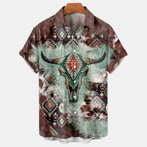 Image of Men Vintage Ethnic Hawaiian 3D Print Short Sleeve Lapel Button Streetwear-FrenzyAfricanFashion.com