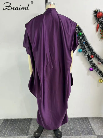 Image of Purple Maxi Dress Women Half Sleeve Straight Loose Fit Evening Party-FrenzyAfricanFashion.com